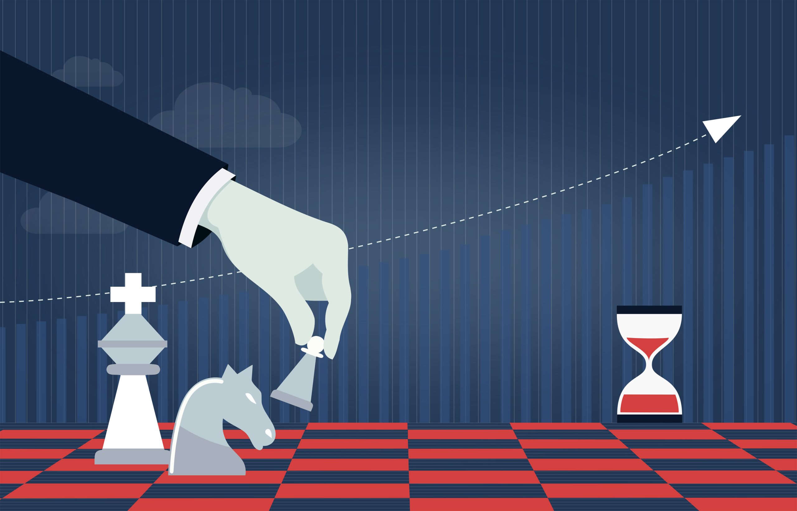 Business Strategy Concept with Chess Player and Financial Graph