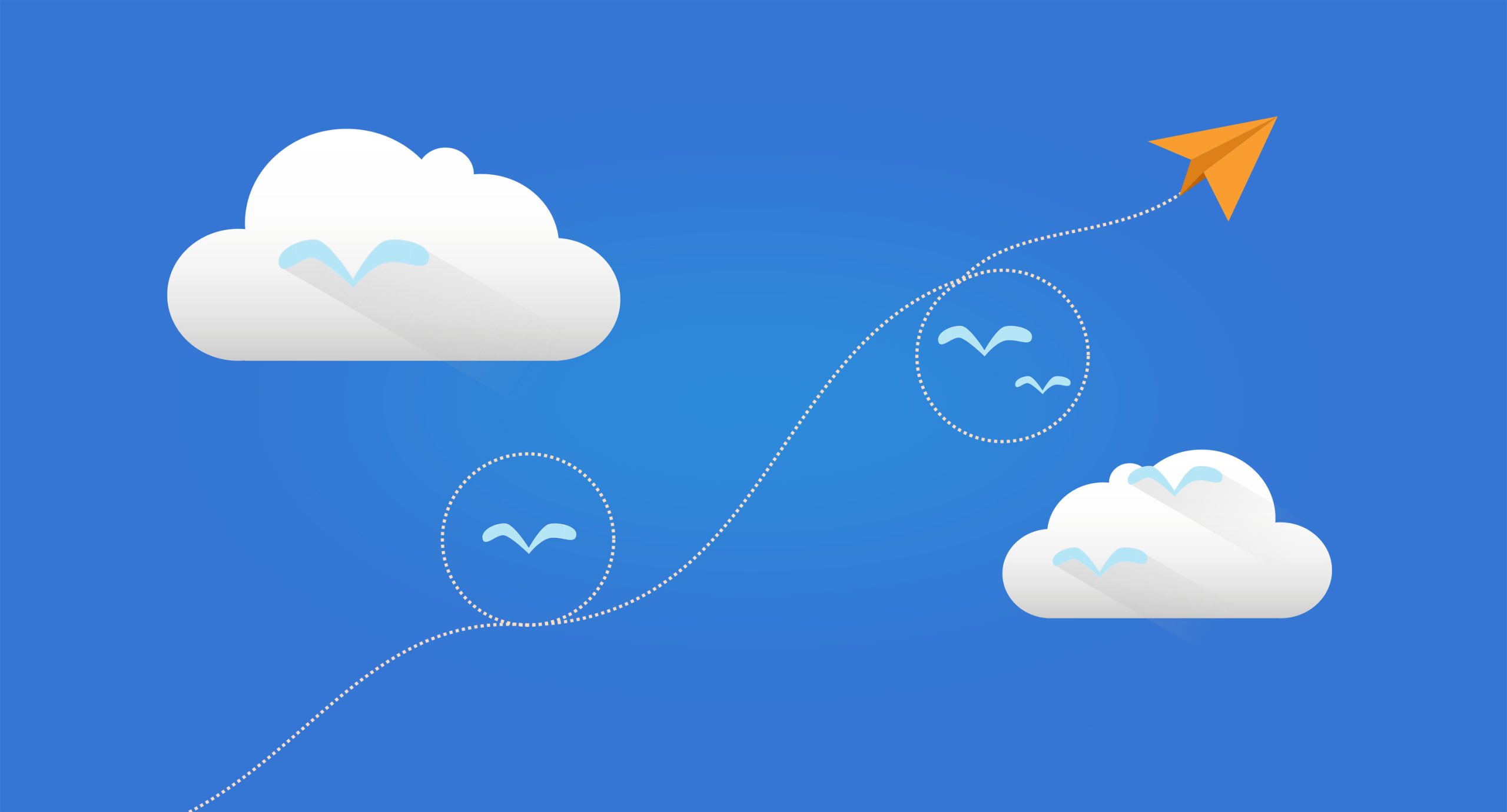 Flying High - Paper Plane and Clouds - Cloud Computing Concept